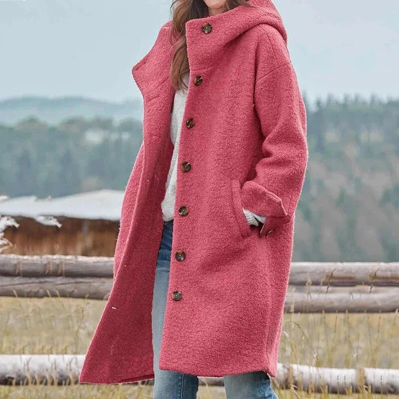 Dikke Winterjas Dames met Capuchon in Roze, productfoto