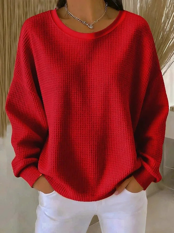 Wafelgebreide Trui Dames Oversized in Rood, productfoto