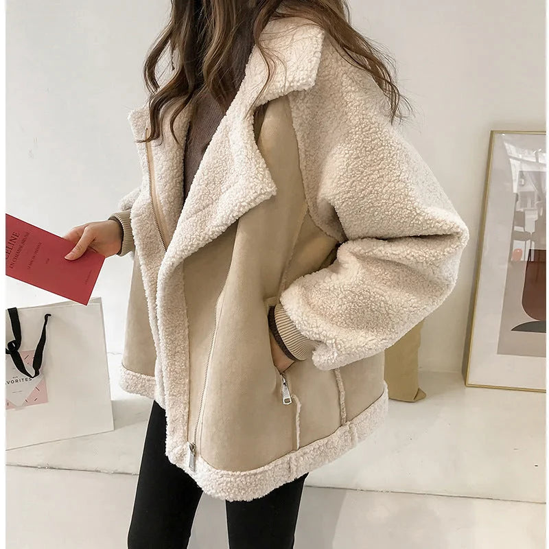 Aviator Jas Dames met Teddykraag in Beige, productfoto