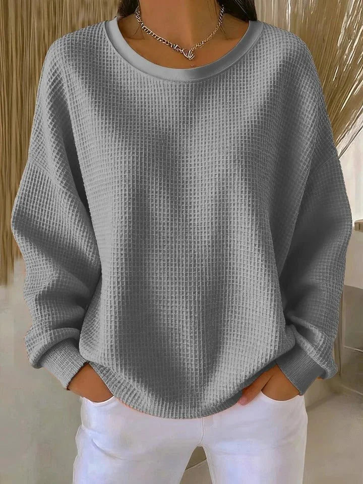 Wafelgebreide Trui Dames Oversized in Grijs, productfoto