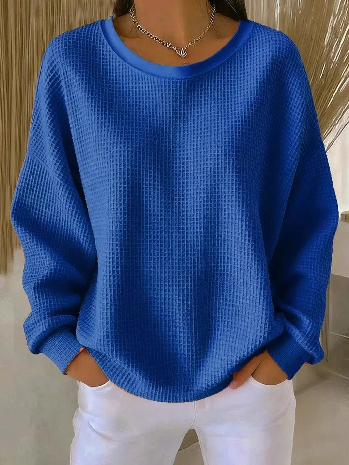 Wafelgebreide Trui Dames Oversized in Blauw, productfoto