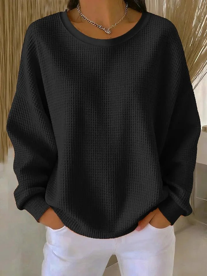 Wafelgebreide Trui Dames Oversized in Zwart, productfoto