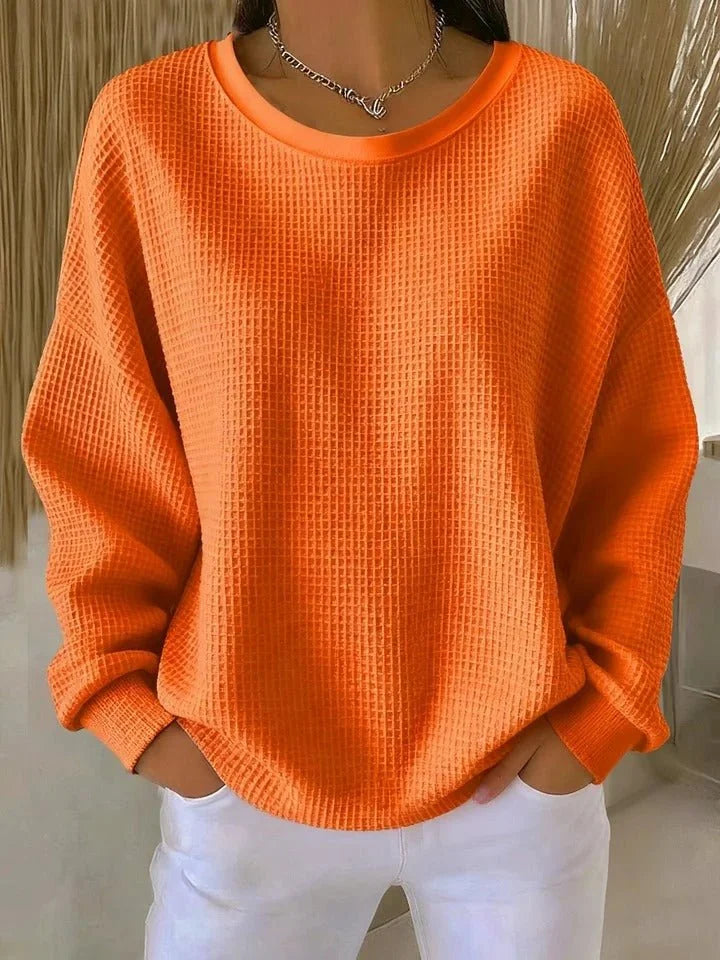 Wafelgebreide Trui Dames Oversized in Oranje, productfoto