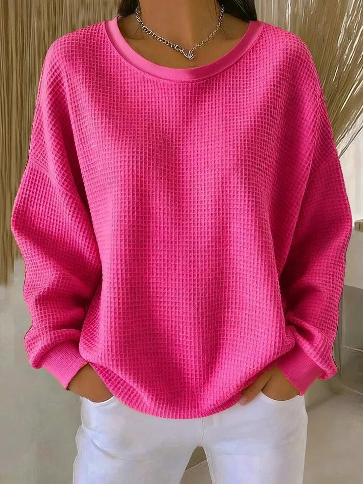 Wafelgebreide Trui Dames Oversized in Fuchsia, productfoto