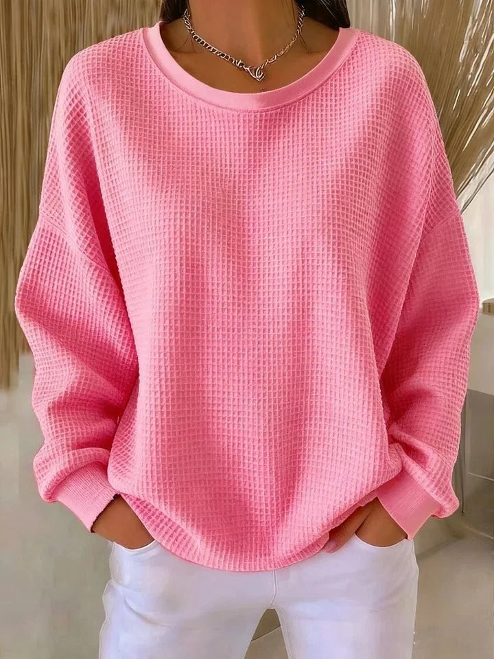 Wafelgebreide Trui Dames Oversized in Roze, productfoto