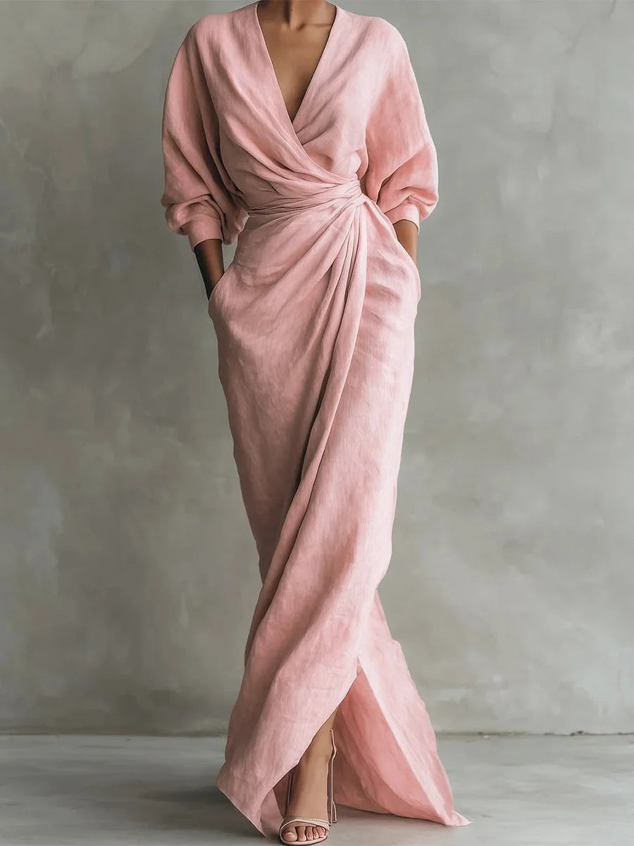 Wikkeljurk Dames Maxi met V-Hals in Roze, productfoto