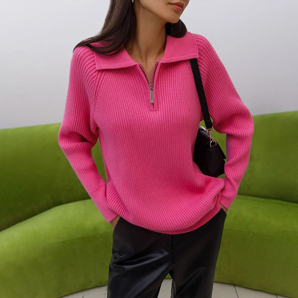 Trui met Kraag en Rits Dames in Roze, productfoto