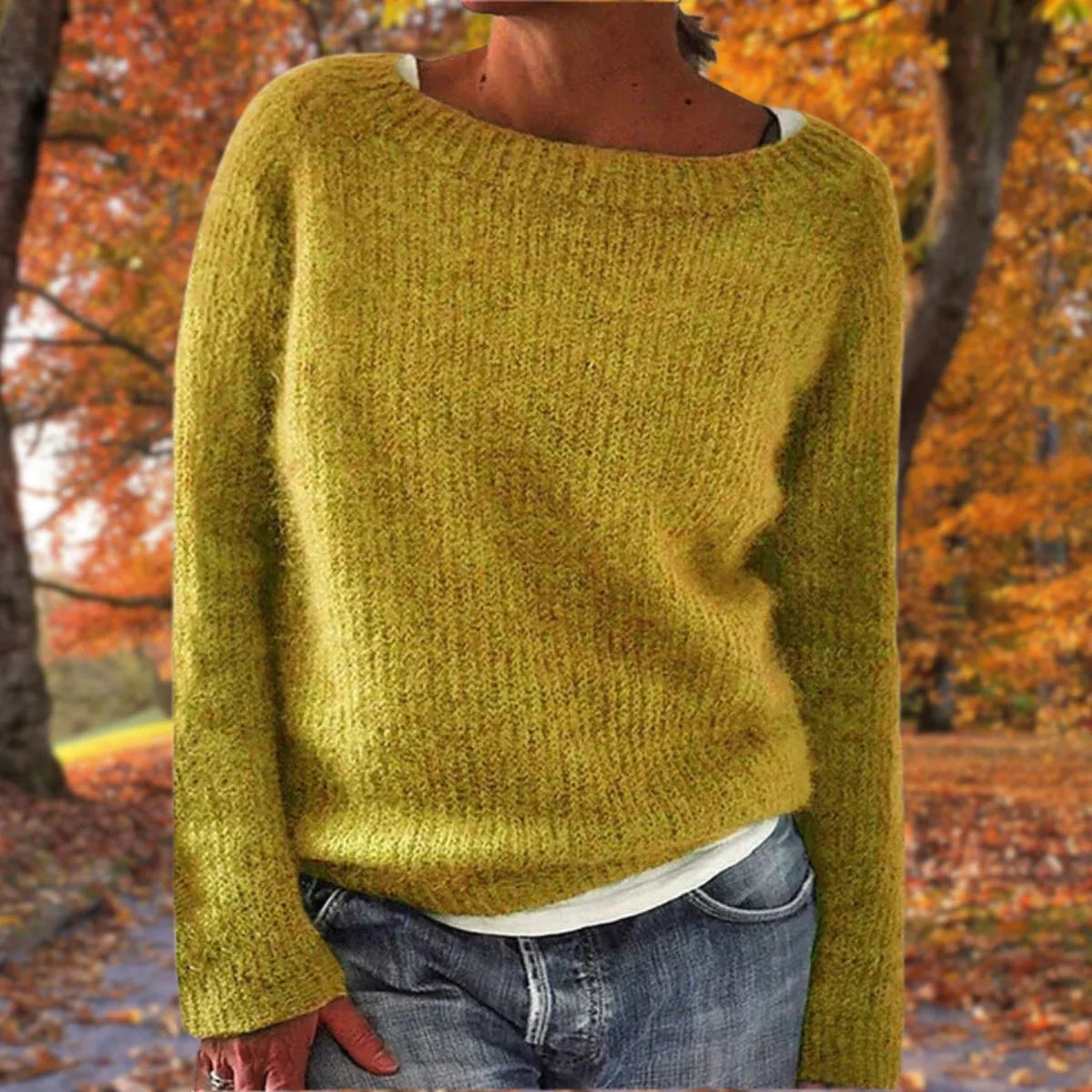 Wollen Trui Dames Merino in Geel, productfoto
