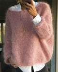 Grofgebreide Oversized Trui Dames met Boothals in Roze, productfoto