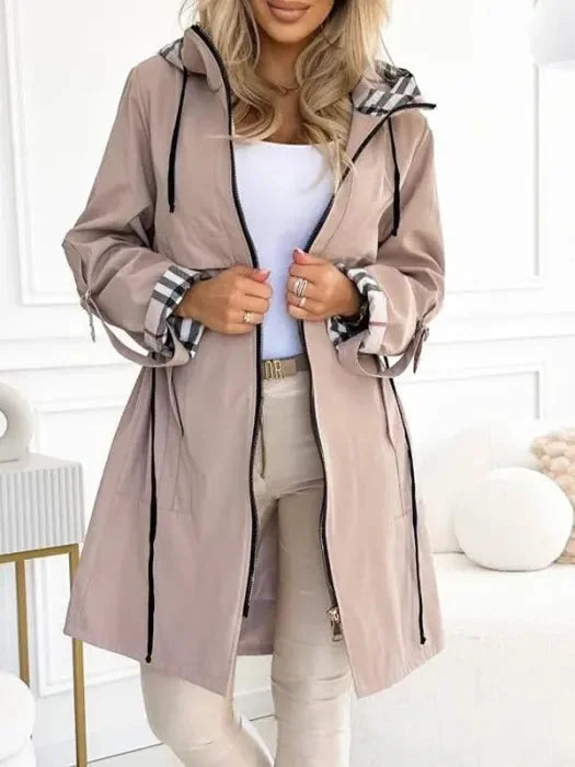 Parka Jas Dames met Capuchon en Ruitvoering in Beige, productfoto