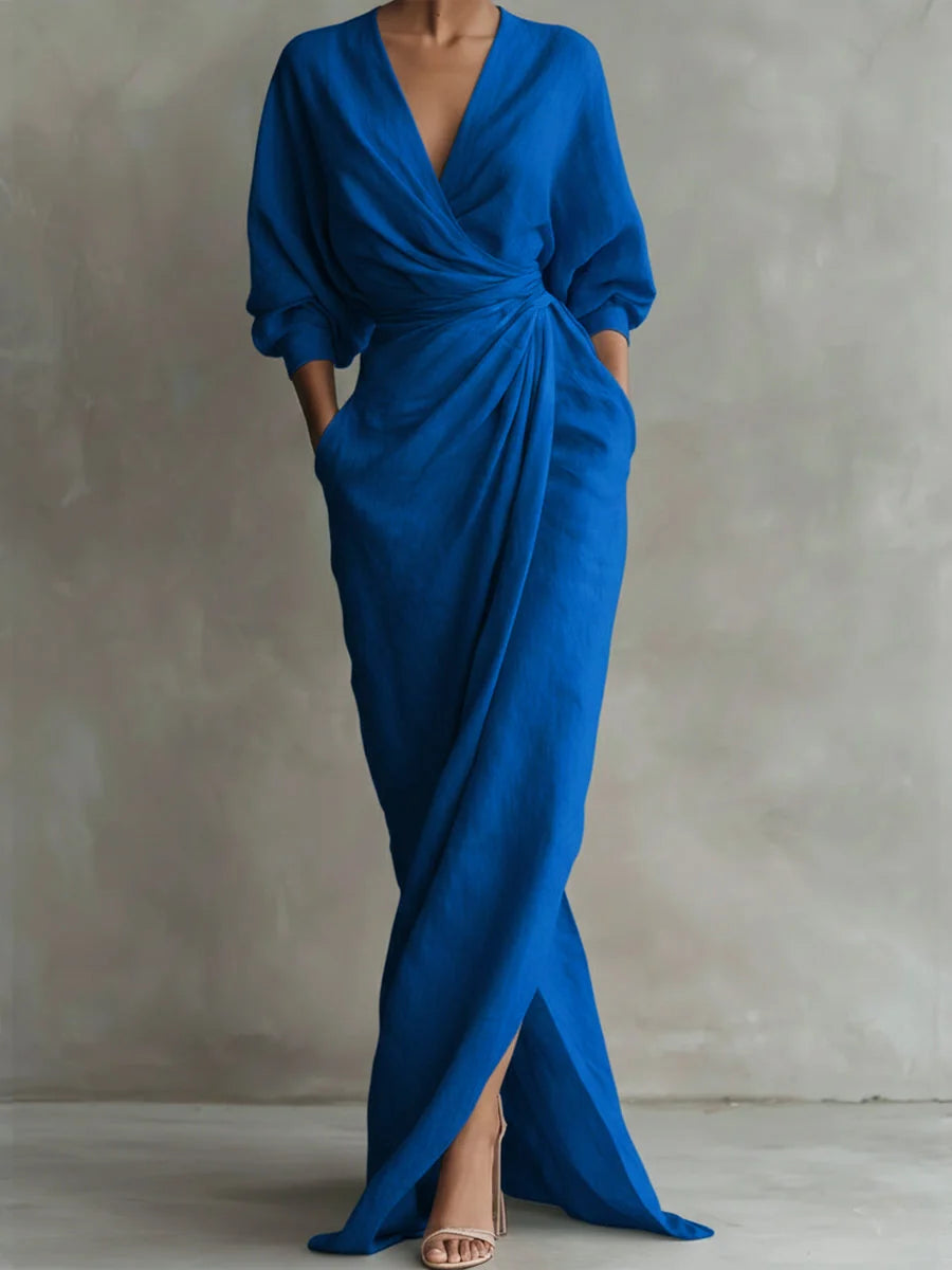 Wikkeljurk Dames Maxi met V-Hals in Blauw, productfoto