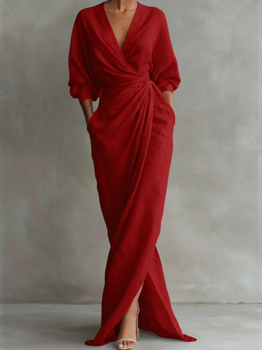 Wikkeljurk Dames Maxi met V-Hals in Rood, productfoto