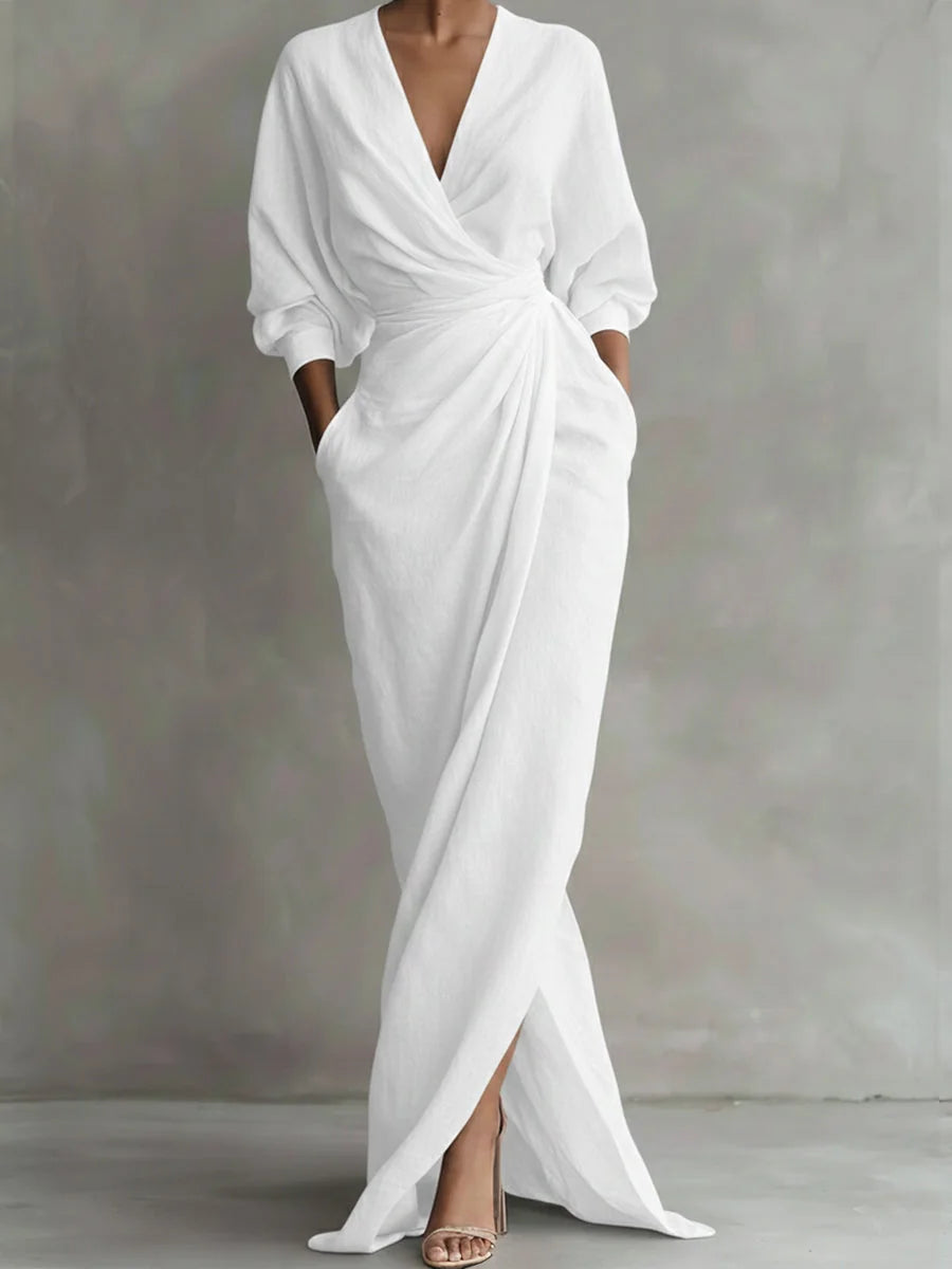 Wikkeljurk Dames Maxi met V-Hals in Wit, productfoto