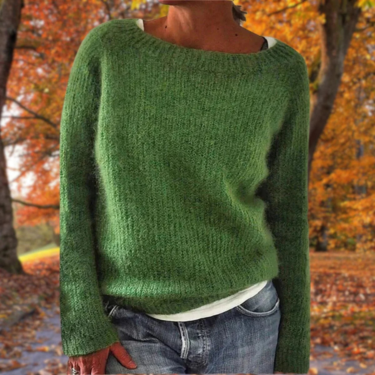 Wollen Trui Dames Merino in Groen, productfoto