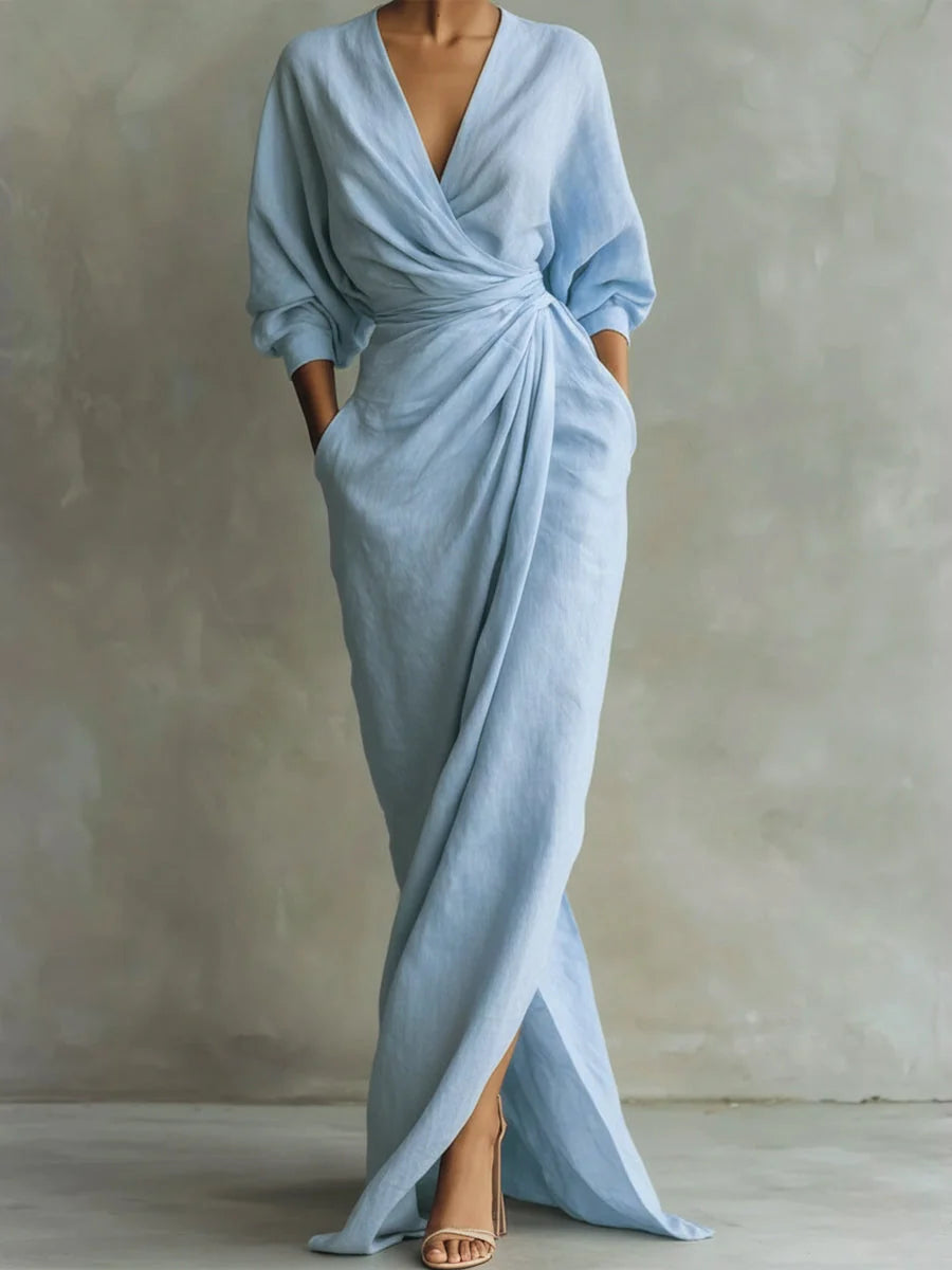 Wikkeljurk Dames Maxi met V-Hals in Lichtblauw, productfoto