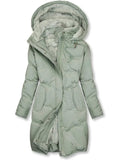 Lange Pufferjas Dames met Capuchon in Saliegroen, productfoto