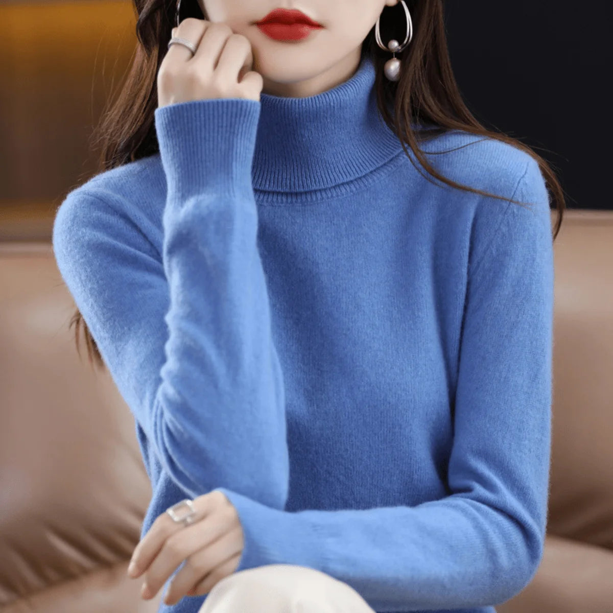 Klassieke Gebreide Coltrui Dames in Blauw, productfoto