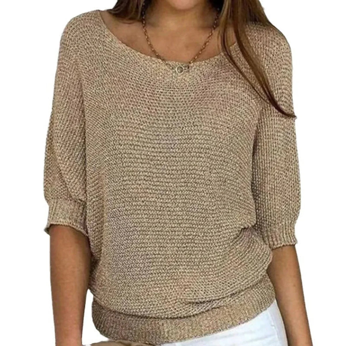 Oversized Trui Dames met Vleermuismouwen in Beige, productfoto