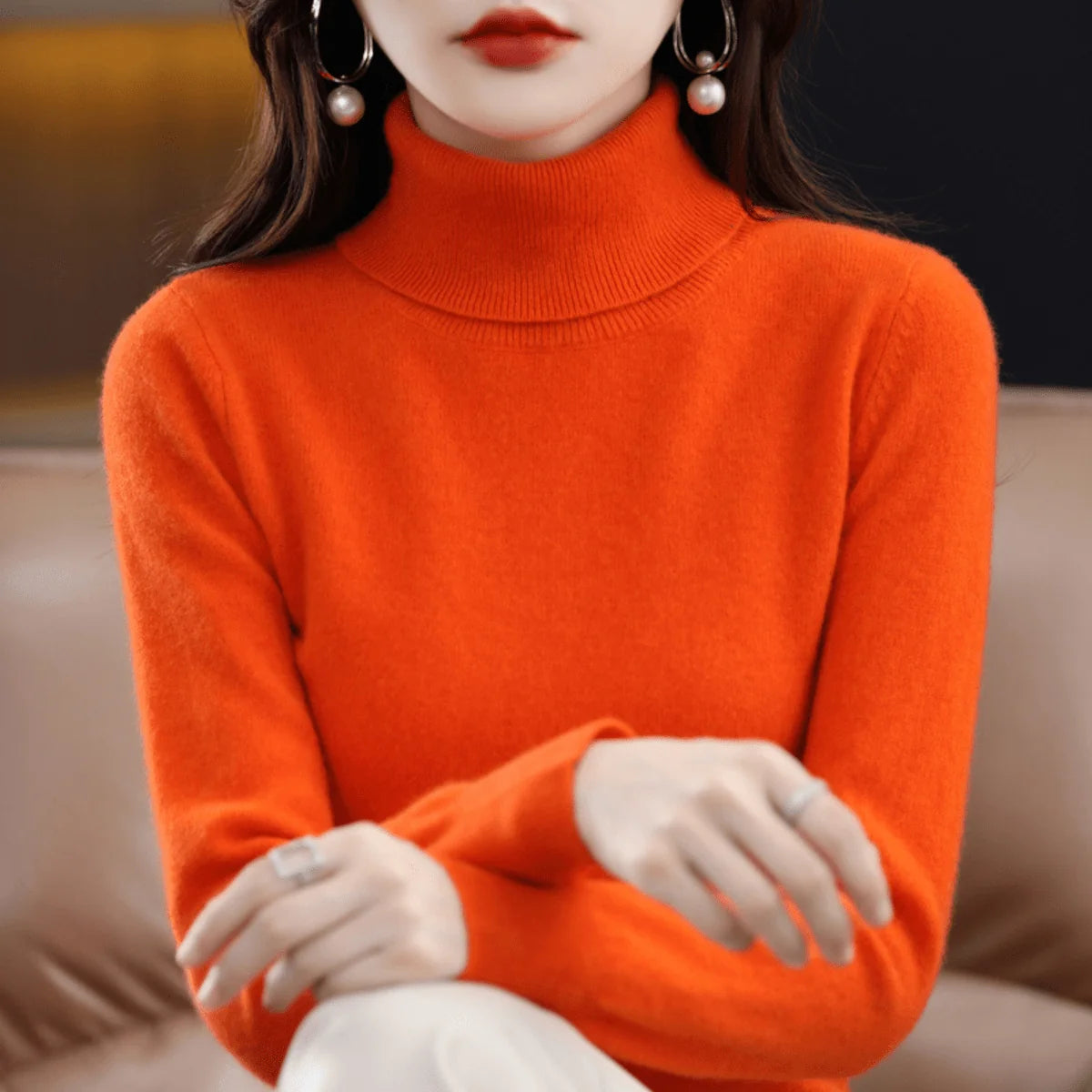 Klassieke Gebreide Coltrui Dames in Oranje, productfoto
