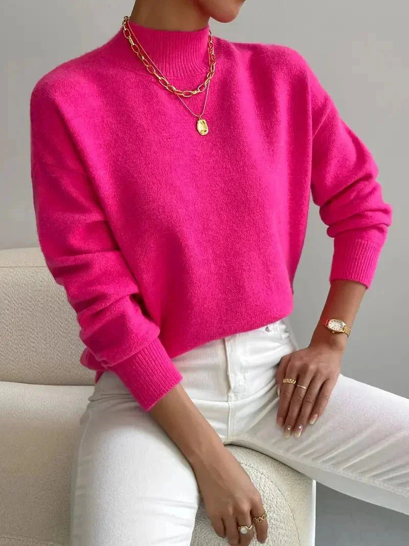 Trui Dames met Halfhoge Col in Roze, productfoto