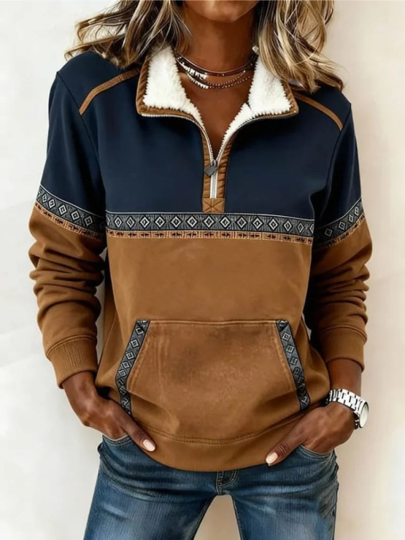 Fleece Trui Dames met Halve Rits en Sherpakraag in Multicolor, productfoto
