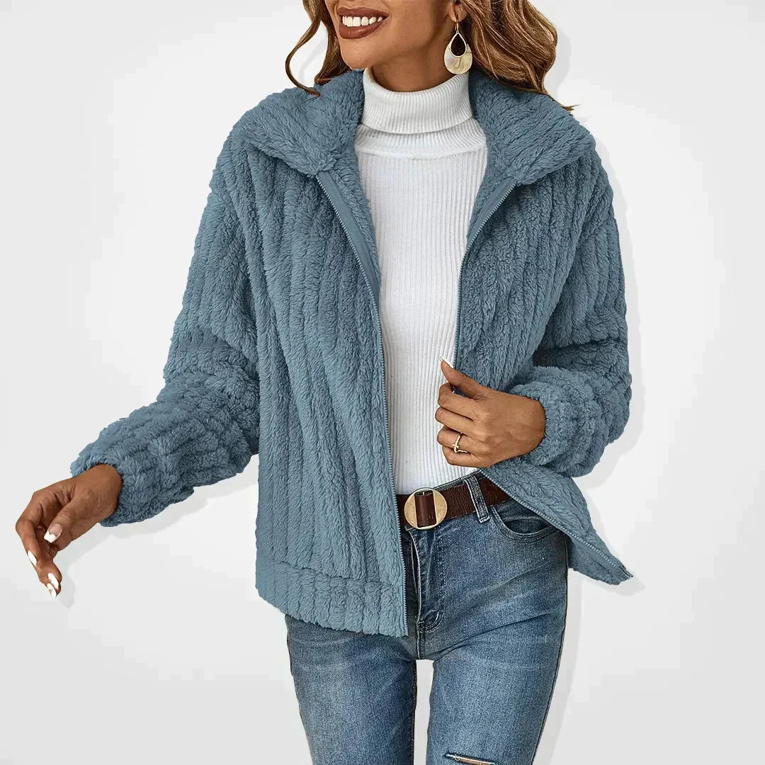 Teddy Vest Dames met Knopen in Blauw, productfoto