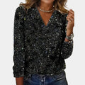 Glitter Top Dames met V-Hals in Zwart, productfoto