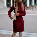 Gebreide Jurk Dames met Col en Kabelpatroon in Bordeaux, productfoto