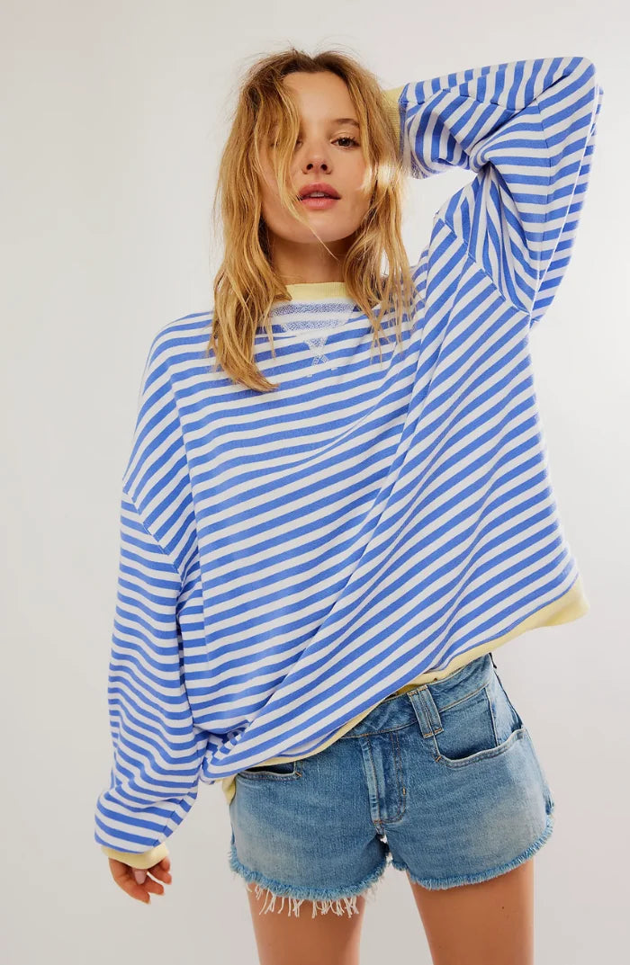 Gestreepte Trui Dames Oversized in Hemelsblauw, productfoto