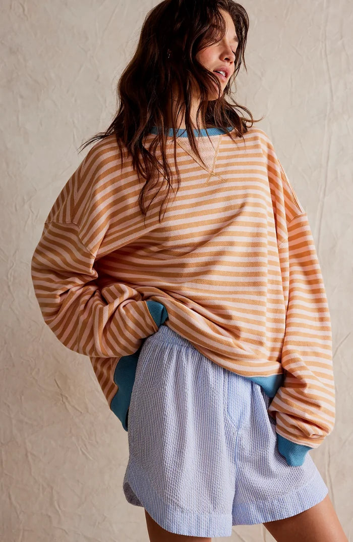 Gestreepte Trui Dames Oversized in Oranje Gestreept, productfoto