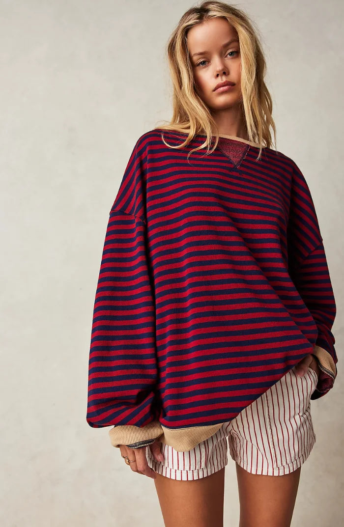 Gestreepte Trui Dames Oversized in Zwart-Rood, productfoto