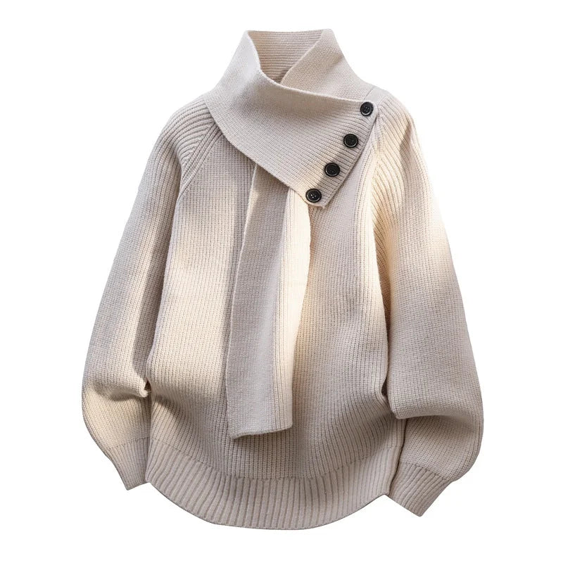 Trui Dames met Sjaalkraag en Knopen in Beige, productfoto
