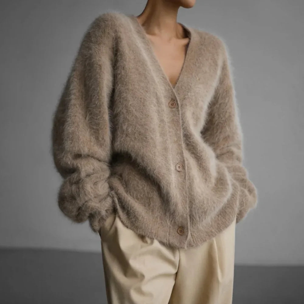 Pluizig Oversized Vest Dames in Taupe, productfoto