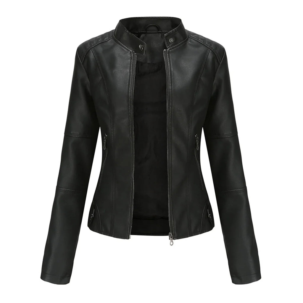 Imitatieleren Jas Dames Biker met Ritsen in Zwart, productfoto