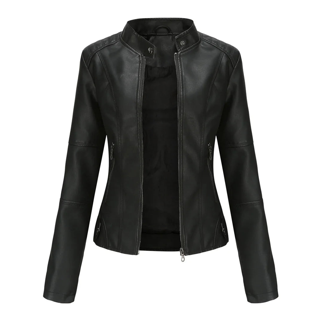 Imitatieleren Jas Dames Biker met Ritsen in Zwart, productfoto