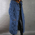 Lang Kabelgebreid Vest Dames met Capuchon in Blauw, productfoto