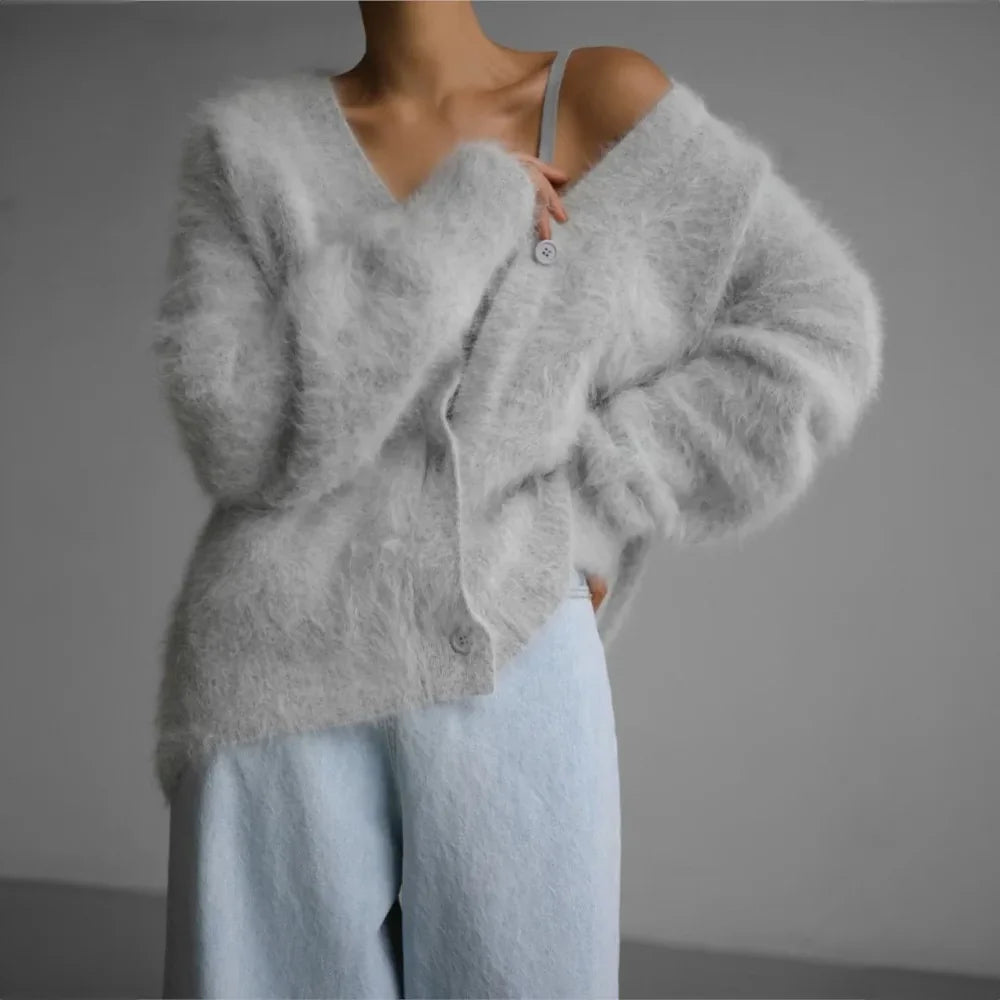 Pluizig Oversized Vest Dames in Grijs, productfoto