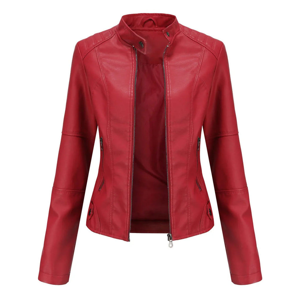 Imitatieleren Jas Dames Biker met Ritsen in Rood, productfoto