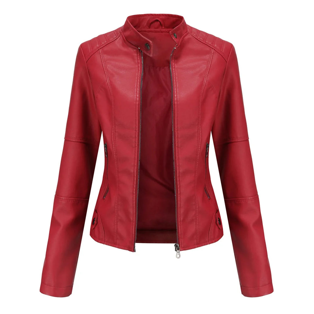 Imitatieleren Jas Dames Biker met Ritsen in Rood, productfoto