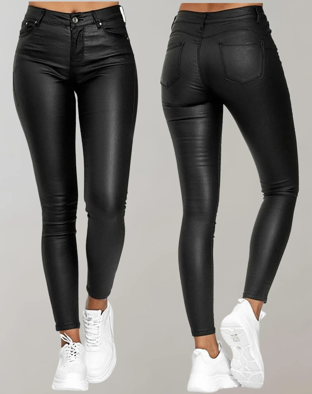 Imitatieleren Broek Dames High Waist in Zwart, productfoto