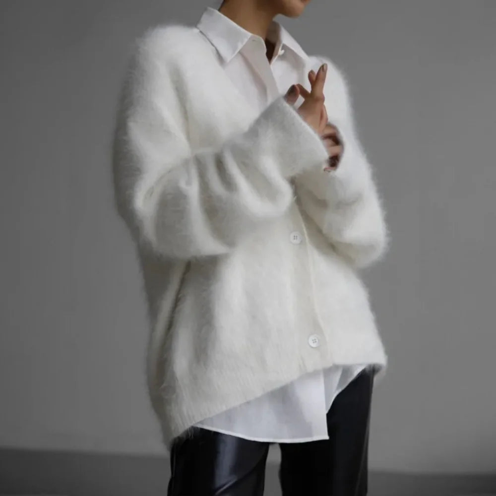 Pluizig Oversized Vest Dames in Wit, productfoto