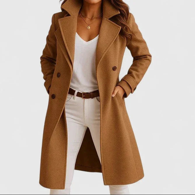 Lange Jas Dames Dubbelrij Klassiek in Camel, productfoto