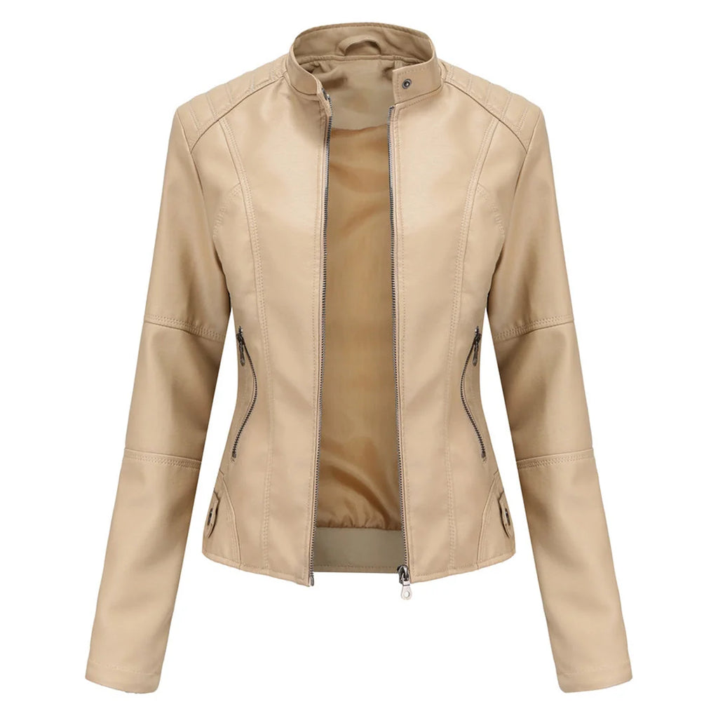 Imitatieleren Jas Dames Biker met Ritsen in Abrikoos, productfoto