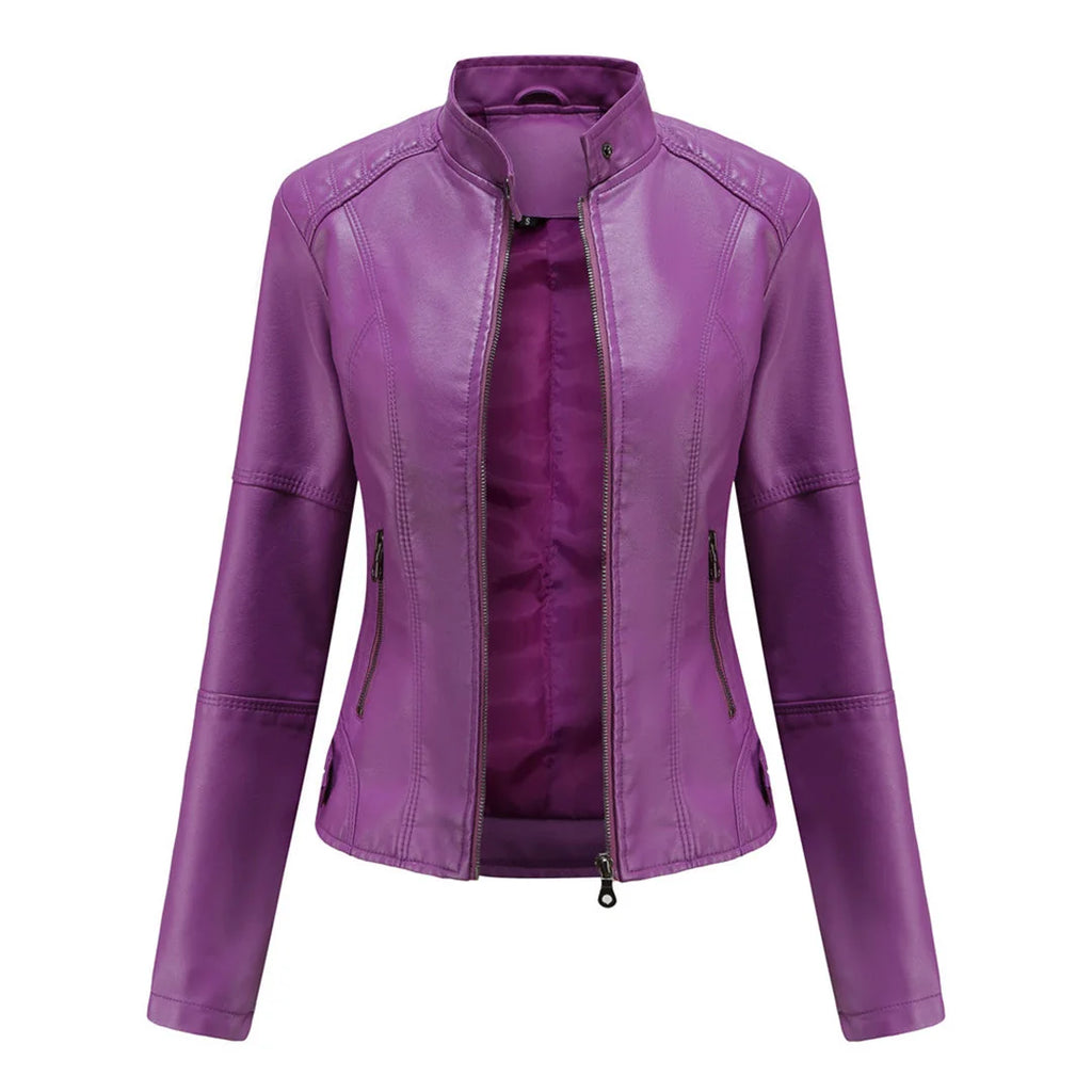 Imitatieleren Jas Dames Biker met Ritsen in Violet, productfoto