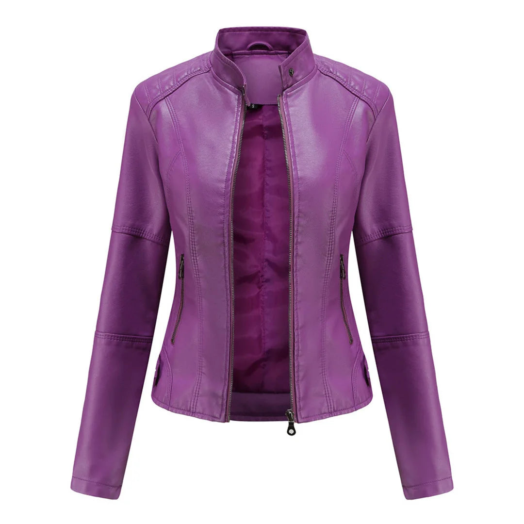 Imitatieleren Jas Dames Biker met Ritsen in Violet, productfoto