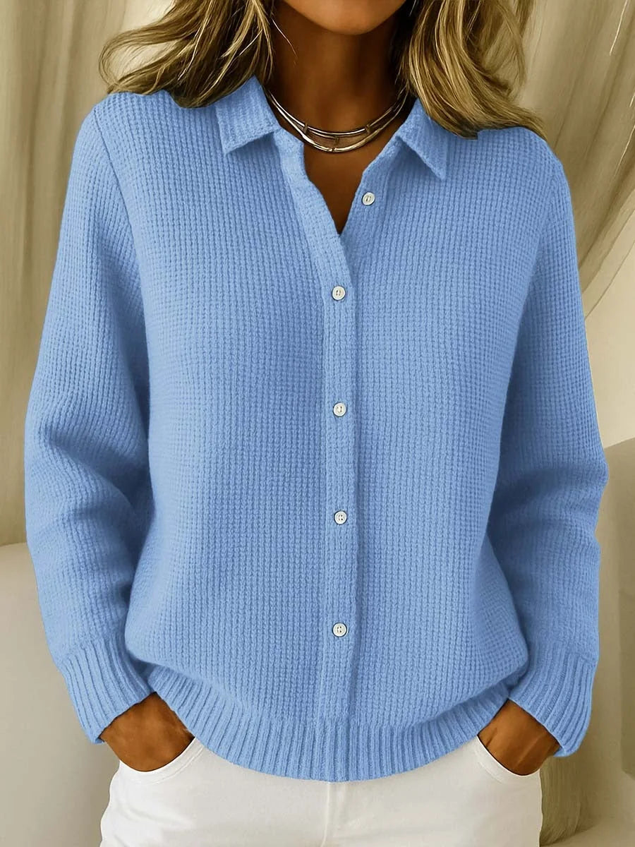 Gebreid Vest Dames met Kraag en Knopen in Blauw, productfoto
