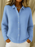 Gebreid Vest Dames met Kraag en Knopen in Blauw, productfoto
