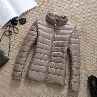 Korte Glanzende Winterjas Dames in Kaki, productfoto