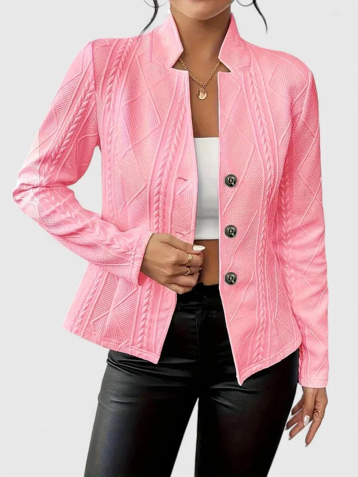 Gebreid Jasje Dames met Opstaande Kraag in Roze, productfoto