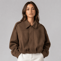 Suede Bomberjack Dames met Kraag in Bruin, productfoto 1